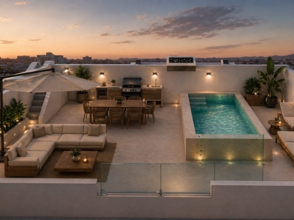Ático de 3 dormitorios con solarium y piscina privada a 900m. de la playa en Villajoyosa