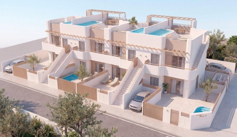 Bungalow de planta baja de 2 dormitorios con piscina privada a la venta en Pilar de la Horadada
