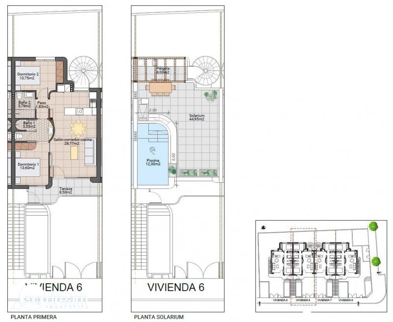g_43233-10-18 Bungalow de planta alta con 2 dormitorios y piscina privada a la venta en Pilar de la Horadada.