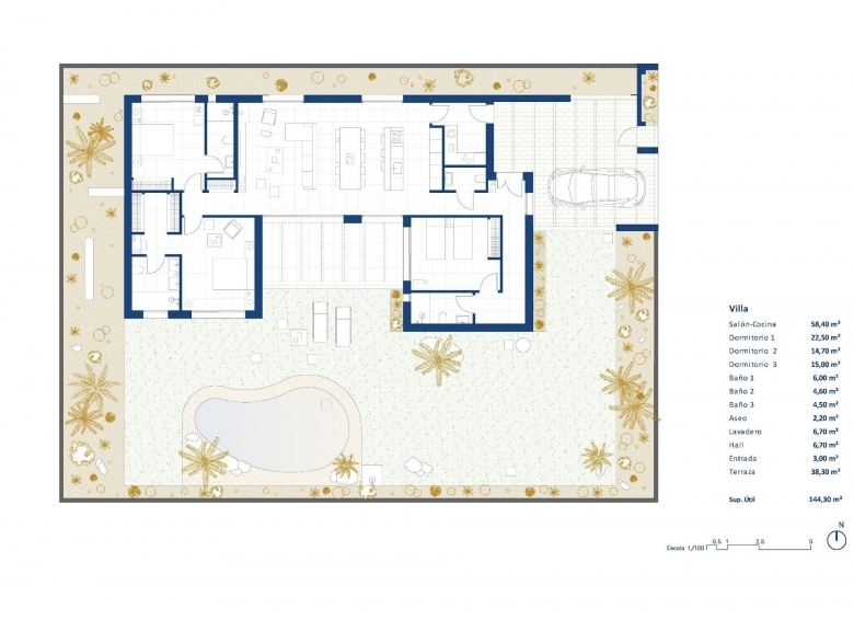 Villa de 3 dormitorios de nueva construcción con piscina privada en resort de golf en Murcia
