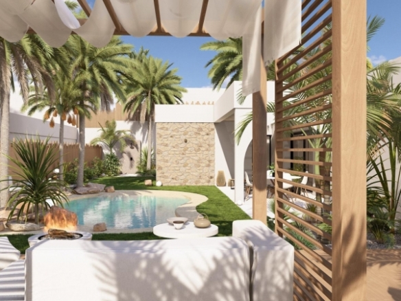 Villa en una planta con 2 dormitorios y piscina privada en golf resort (Murcia)