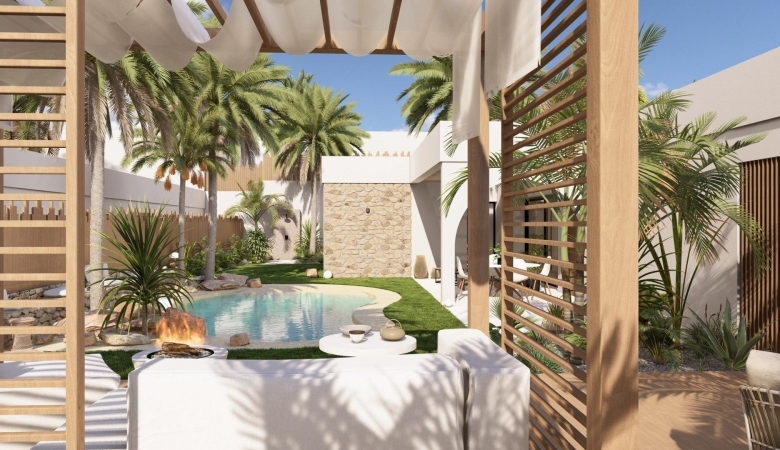 Villa en una planta con 2 dormitorios y piscina privada en golf resort (Murcia)