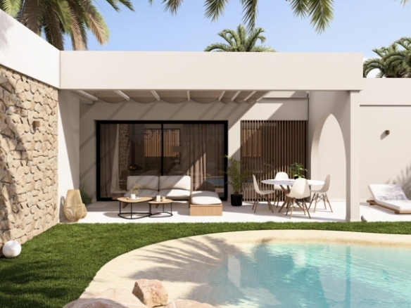 Villa en una planta con 2 dormitorios y piscina privada en golf resort (Murcia)