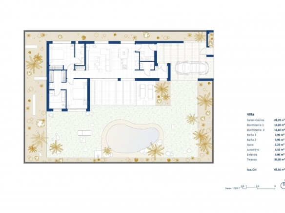 Villa en una planta con 2 dormitorios y piscina privada en golf resort (Murcia)