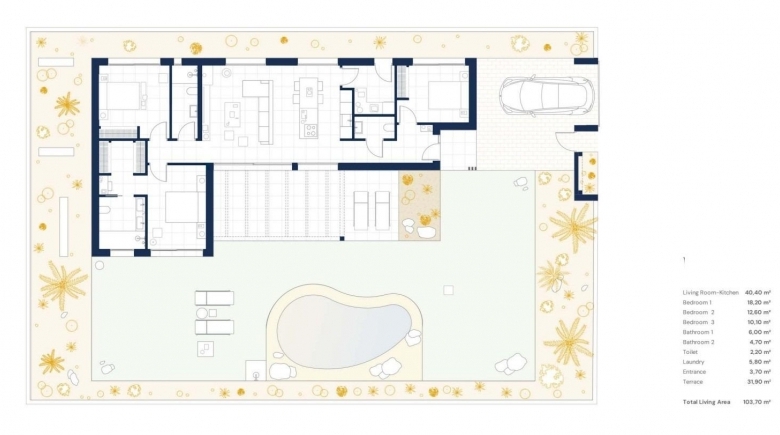 Villa de 3 dormitorios en una planta con piscina privada en resort de golf(Murcia)