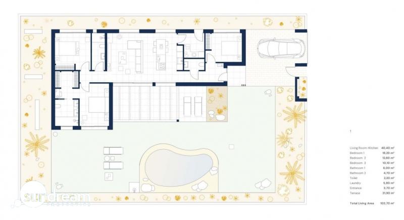 Villa de 3 dormitorios en una planta con piscina privada en resort de golf(Murcia)