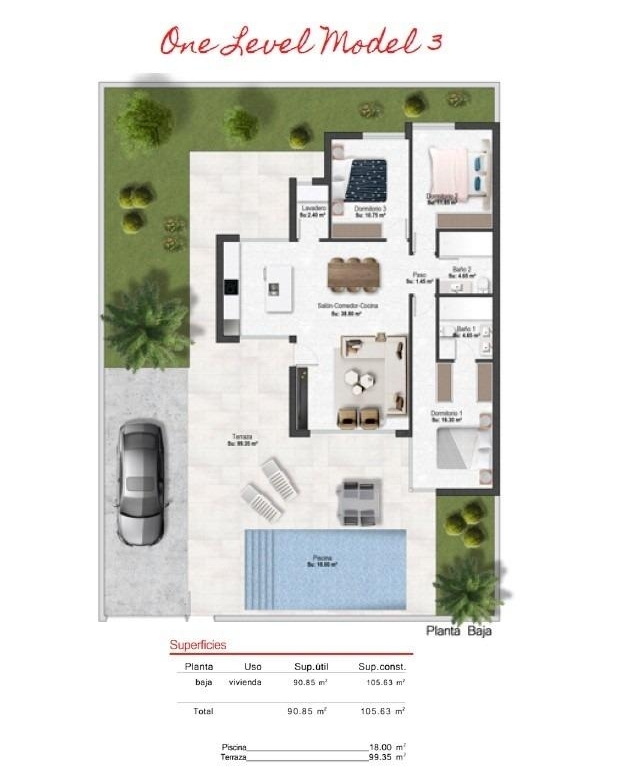 Villa de 3 dormitorios de nueva construcción con piscina privada en campo de golf(Murcia)