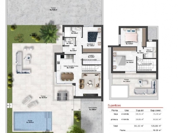 Villa de nueva construcción de 3 dormitorios con piscina privada y vistas a la montaña en campo de golf(Murcia)