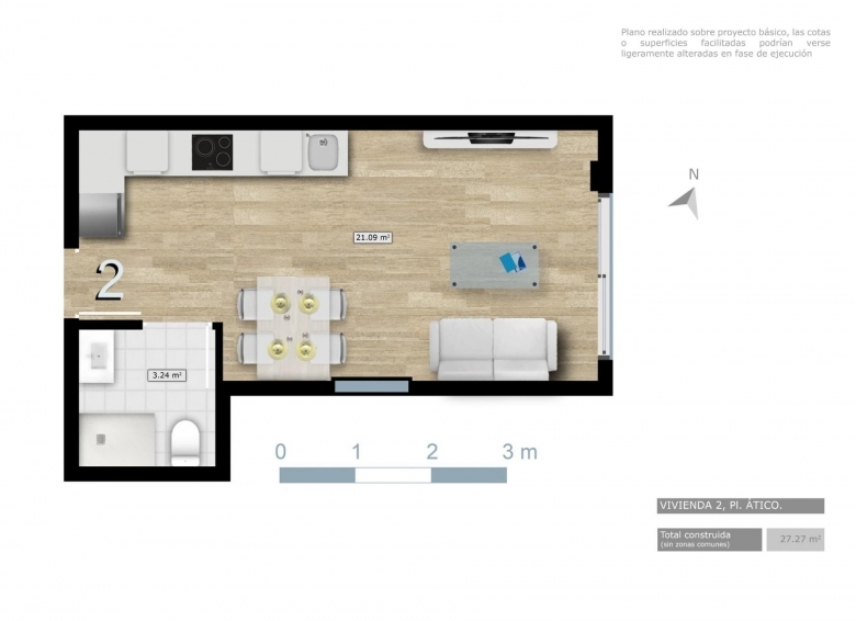 Ático tipo estudio de nueva construcción a 800m de la playa y el paseo marítimo en Torrevieja(Alicante)