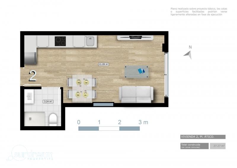 g_43518-44-16 Ático tipo estudio de nueva construcción a 800m de la playa y el paseo marítimo en Torrevieja(Alicante)