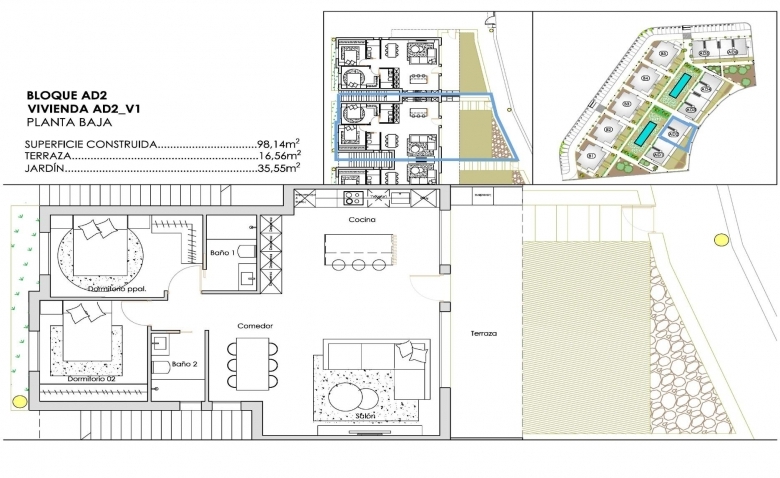 Bungalow de planta baja con 2 dormitorios de nueva construcción en Santa Rosalia Lake and Life Resort