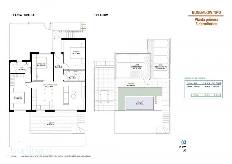 Bungalow de planta alta con 3 dormitorios y solarium privado en Condado de Alhama Golf Resort, Murcia