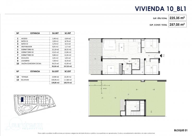 Bungalow de planta alta con 3 dormitorios y gran solarium a la venta en La Manga Club