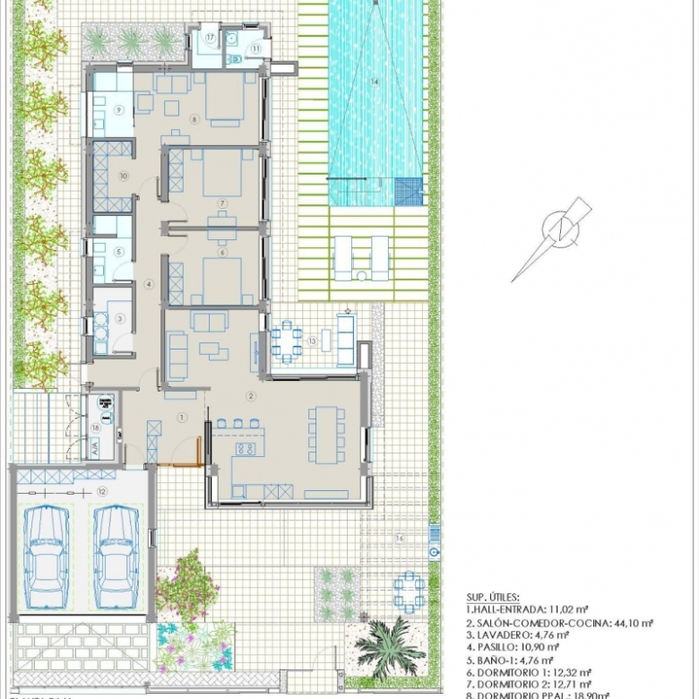 Villa de una planta con 3 dormitorios y piscina privada en San Javier