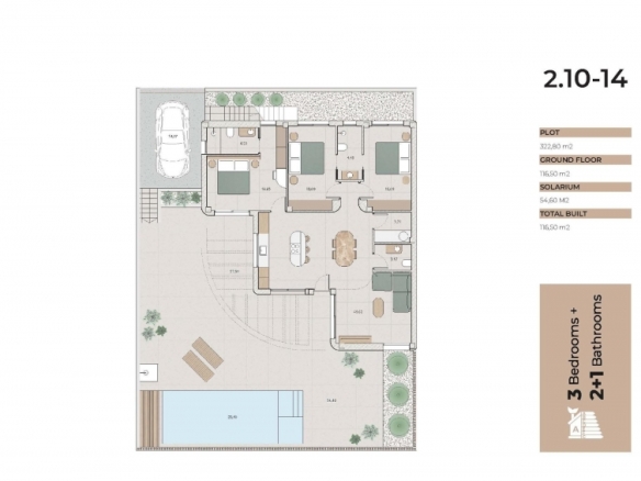Villa de estilo ibicenco con 3 dormitorios y piscina privada en La Finca Golf, Algorfa(Alicante)