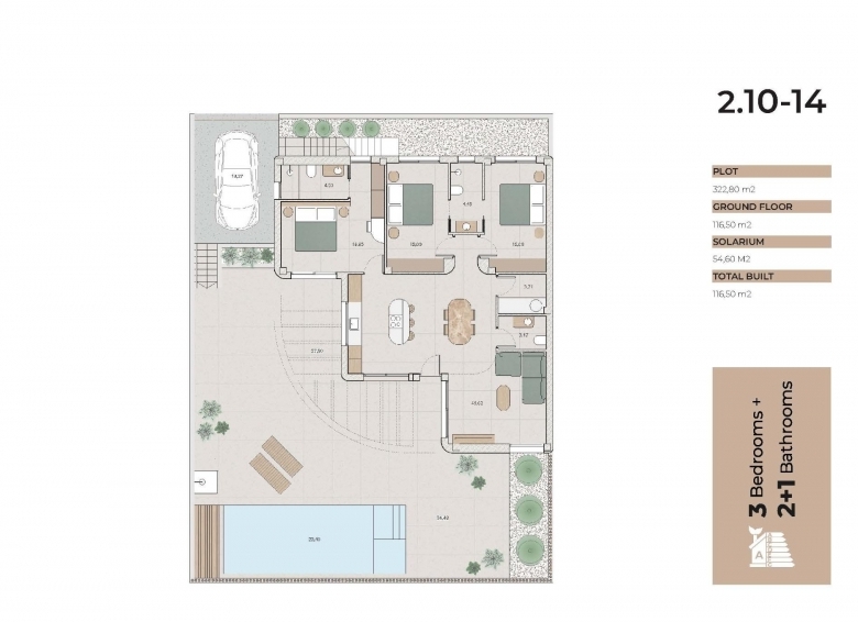 Villa de estilo ibicenco con 3 dormitorios y piscina privada en La Finca Golf, Algorfa(Alicante)