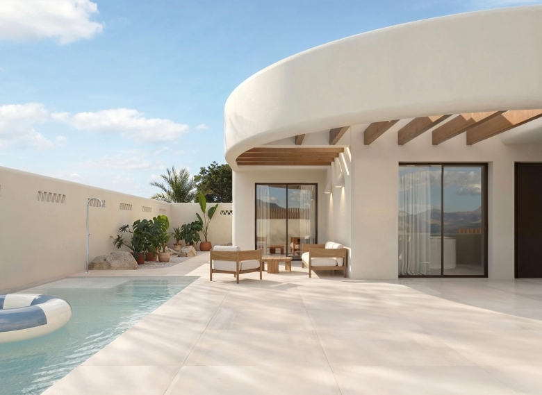 Villa de estilo ibicenco con 3 dormitorios y piscina privada en La Finca Golf, Algorfa(Alicante)