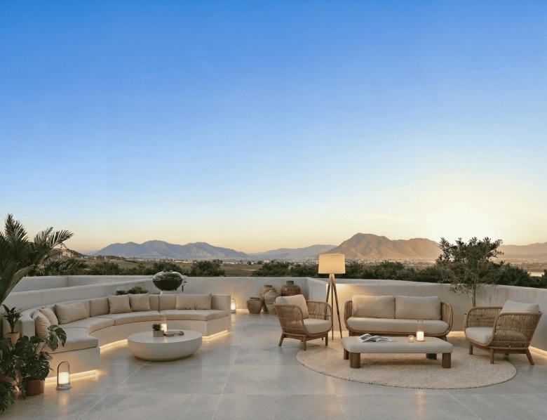 Villa de estilo ibicenco con 3 dormitorios y piscina privada en La Finca Golf, Algorfa(Alicante)