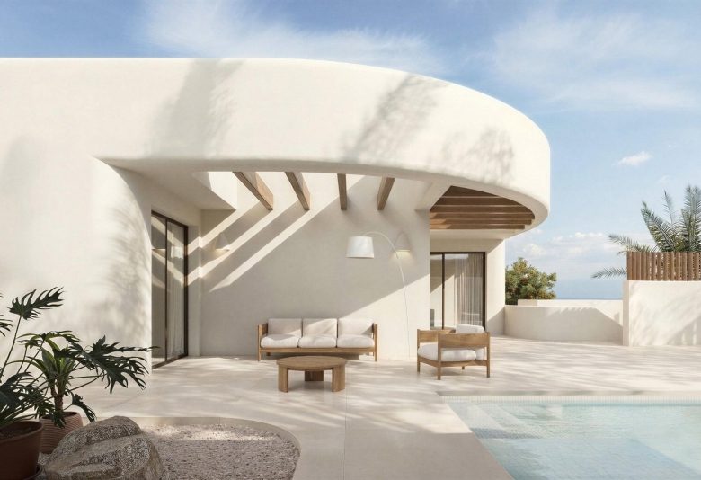 Villa de estilo ibicenco con 3 dormitorios y piscina privada en La Finca Golf, Algorfa(Alicante)