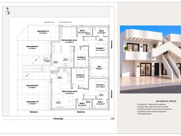 Bungalow de planta baja con 2 dormitorios a 800 m de la playa en San Pedro del Pinatar