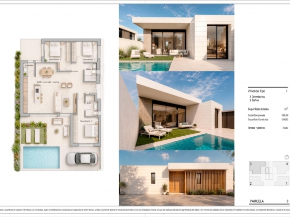 Villa moderna en una sola planta con 3 dormitorios y piscina privada en Pilar de la Horadada