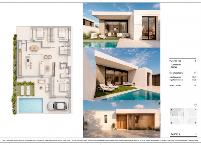 Villa moderna en una sola planta con 3 dormitorios y piscina privada en Pilar de la Horadada