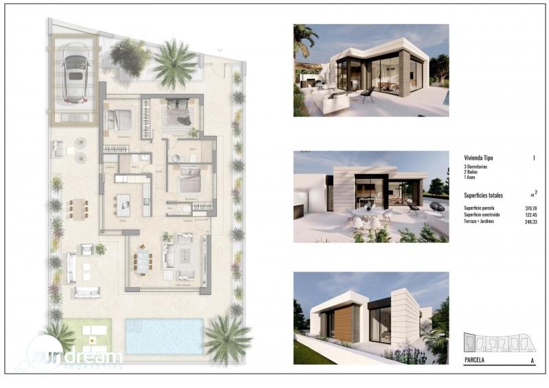 g_43718-4-23 Villa de una sola planta con 3 dormitorios y piscina privada en el campo de golf(Pilar de la Horadada)