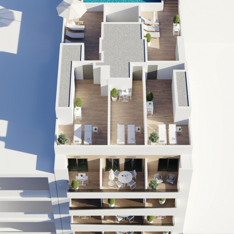 Ático de nueva construcción con un 1 dormitorio y solarium privado a solo 600 de la playa en Torrevieja